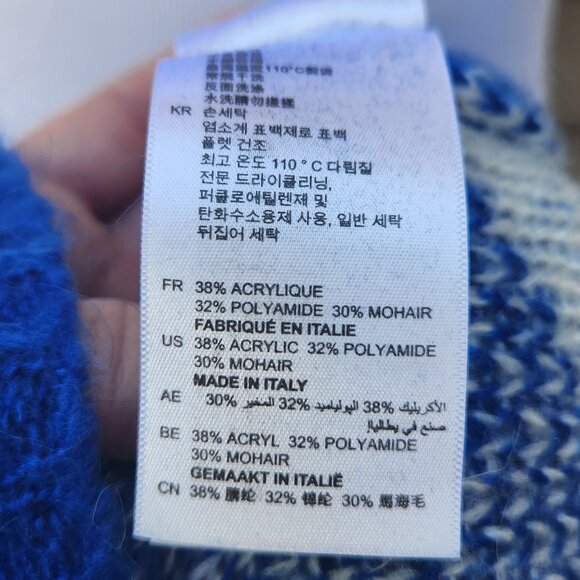 Sandro Plaid Crewneck Sweater Blue White Made in Italy - Picture 15 of 15